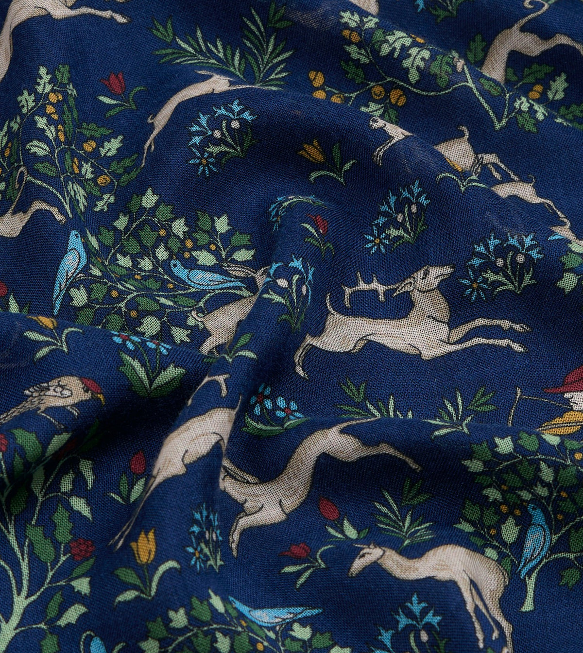 Drake's Navy Archival Animals Print Wool-Silk Scarf