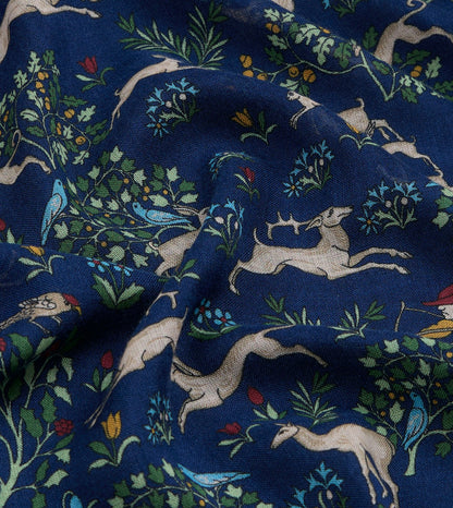 Drake's Navy Archival Animals Print Wool-Silk Scarf