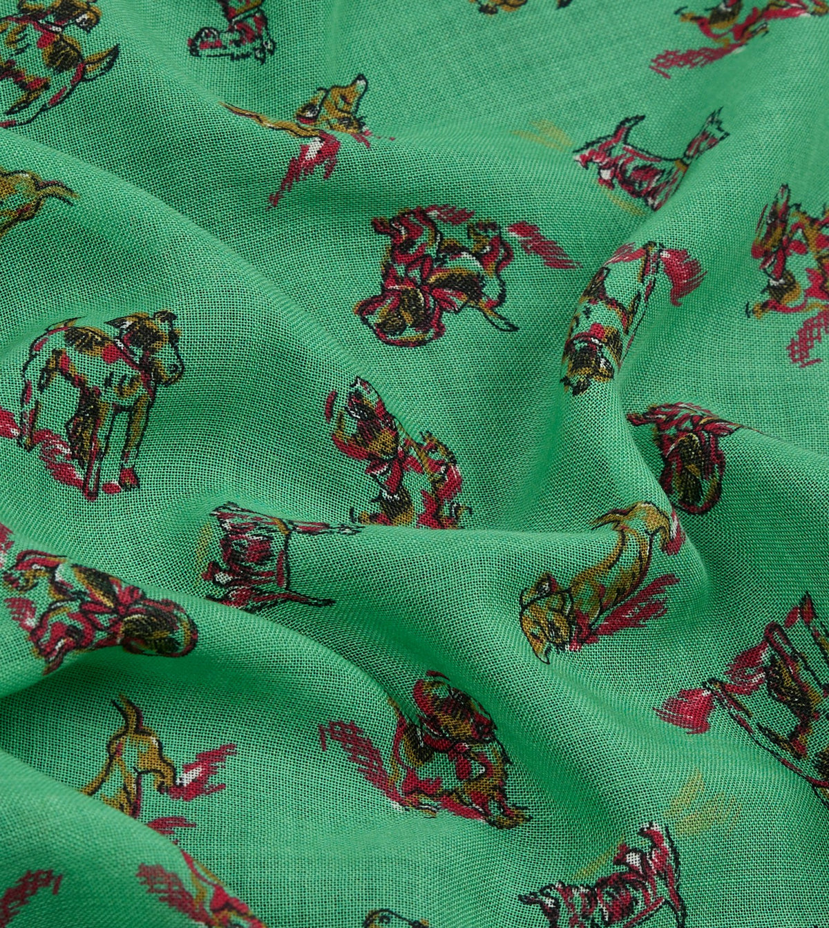 Drake's Green Dogs Print Wool-Silk Pocket Square