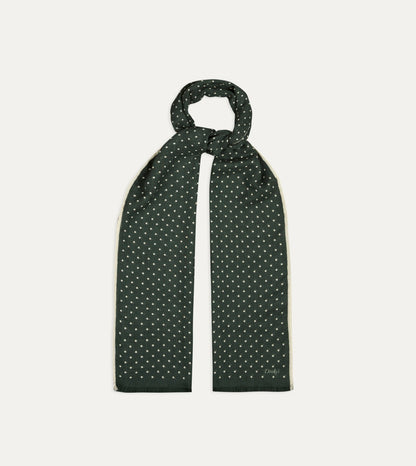 Drake's Green Polka Dot Print Shoestring Wool-Silk Scarf