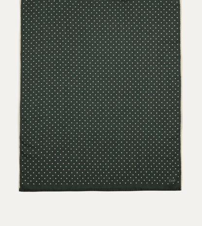 Drake's Green Polka Dot Print Shoestring Wool-Silk Scarf