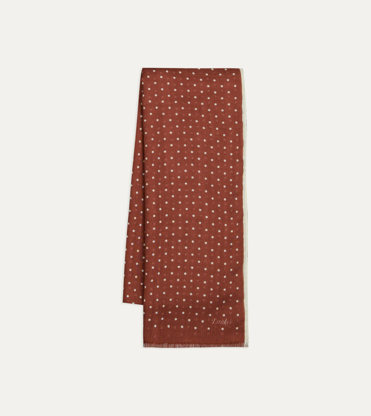 Drake's Burgundy Polka Dot Print Shoestring Wool-Silk Scarf