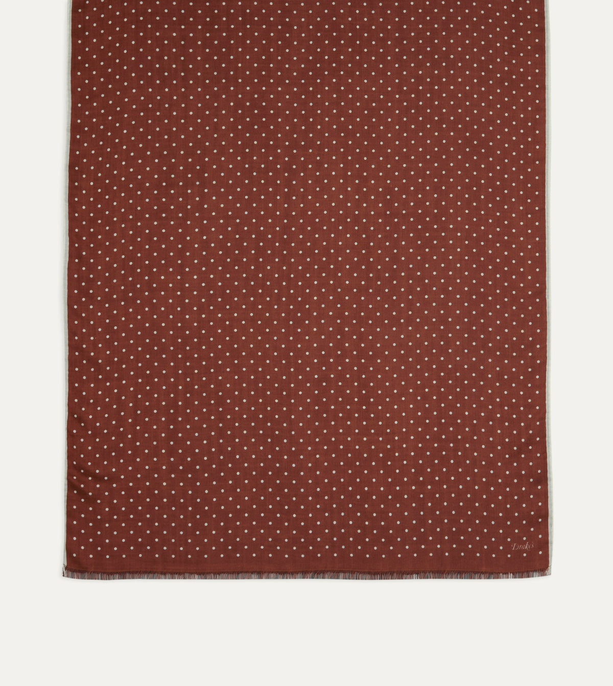 Drake's Burgundy Polka Dot Print Shoestring Wool-Silk Scarf