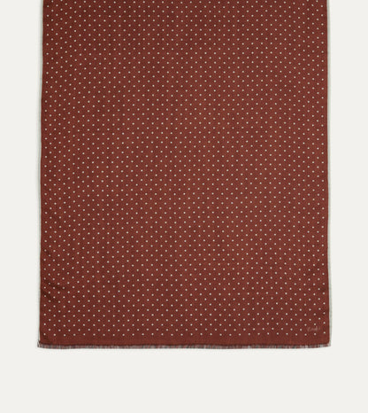 Drake's Burgundy Polka Dot Print Shoestring Wool-Silk Scarf