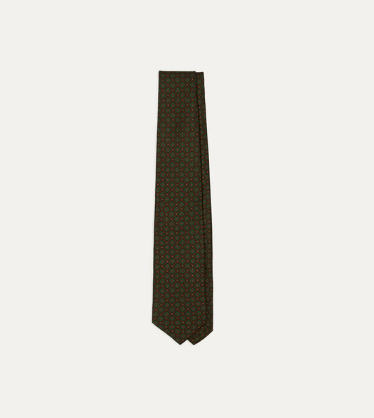 Drake's Brown Mini Squares Tile Print Silk Self-Tipped Tie
