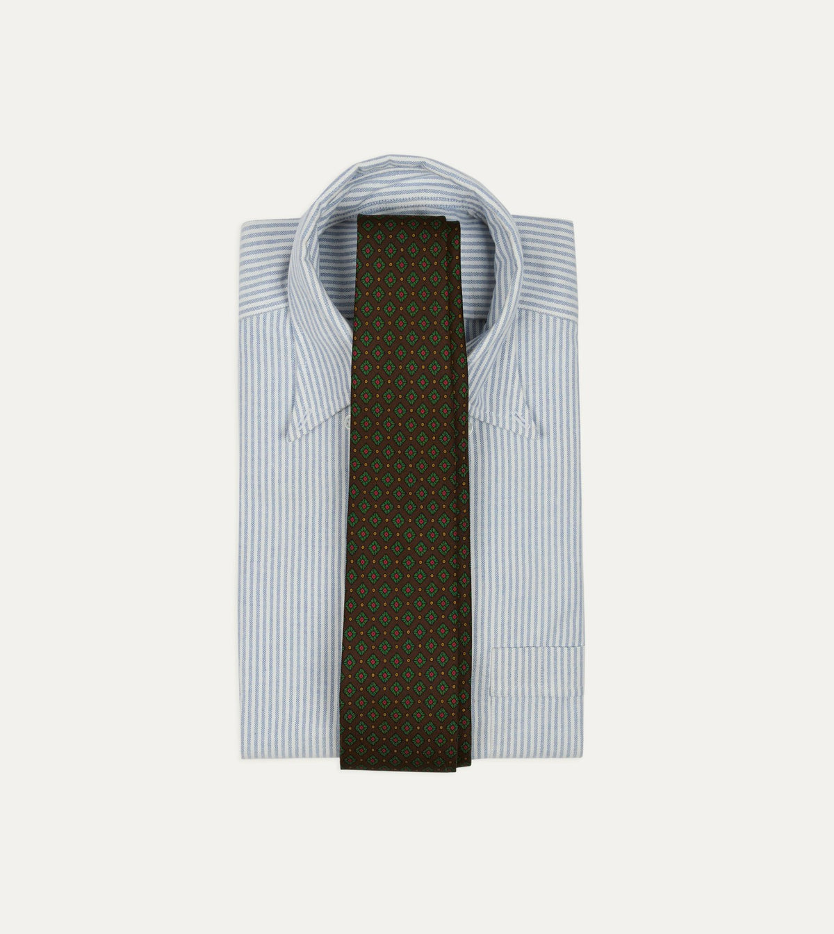 Drake's Brown Mini Squares Tile Print Silk Self-Tipped Tie