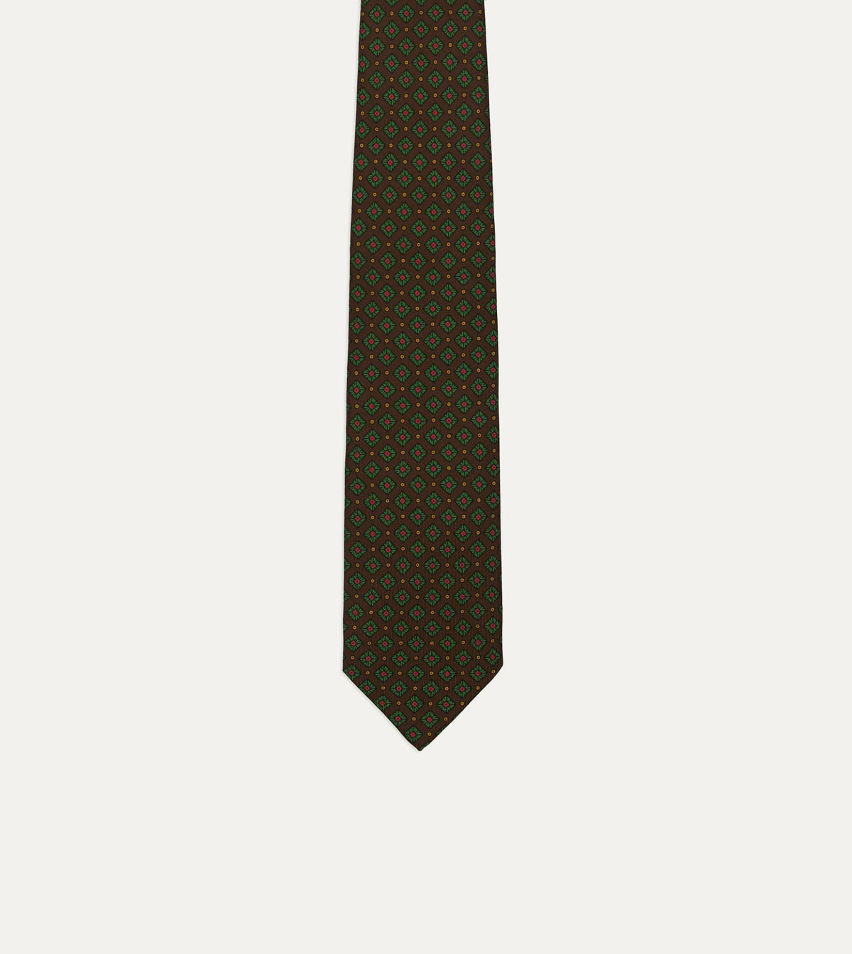 Drake's Brown Mini Squares Tile Print Silk Self-Tipped Tie