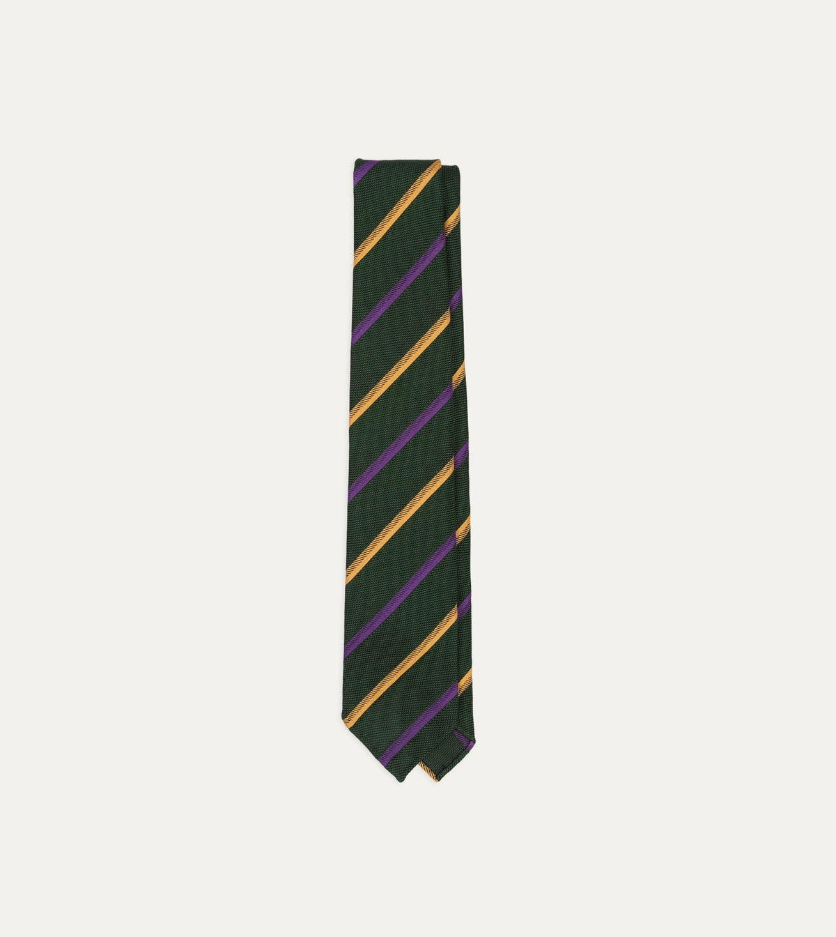 Drake's Green, Yellow and Purple Multi Stripe Hand Rolled Silk Grenadine Tie