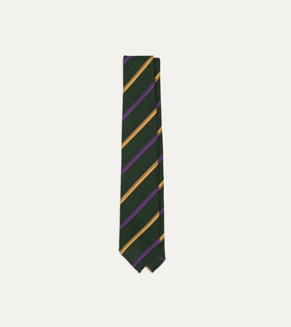 Drake's Green, Yellow and Purple Multi Stripe Hand Rolled Silk Grenadine Tie