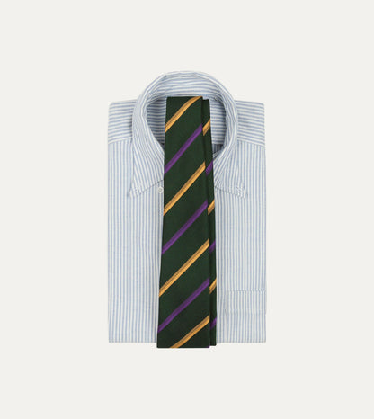 Drake's Green, Yellow and Purple Multi Stripe Hand Rolled Silk Grenadine Tie