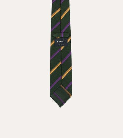Drake's Green, Yellow and Purple Multi Stripe Hand Rolled Silk Grenadine Tie