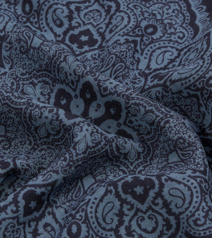 Drake's Navy Paisley Tile Print Wool-Silk Pocket Square