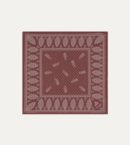 Drake's Red Paisley Spot Print Silk Pocket Square