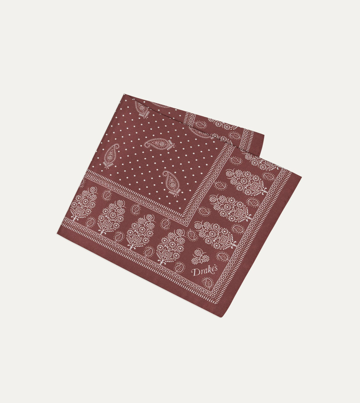 Drake's Red Paisley Spot Print Silk Pocket Square