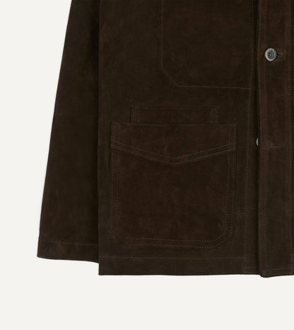 Drake's Chocolate Brown Heavyweight Suede Five-Pocket Chore Jacket