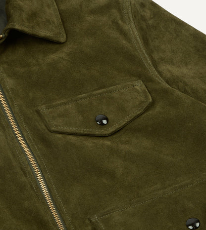 Drake's Green Heavyweight Suede A-2 Bomber Jacket