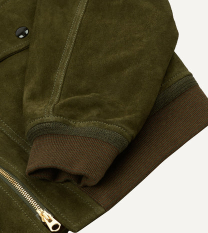 Drake's Green Heavyweight Suede A-2 Bomber Jacket