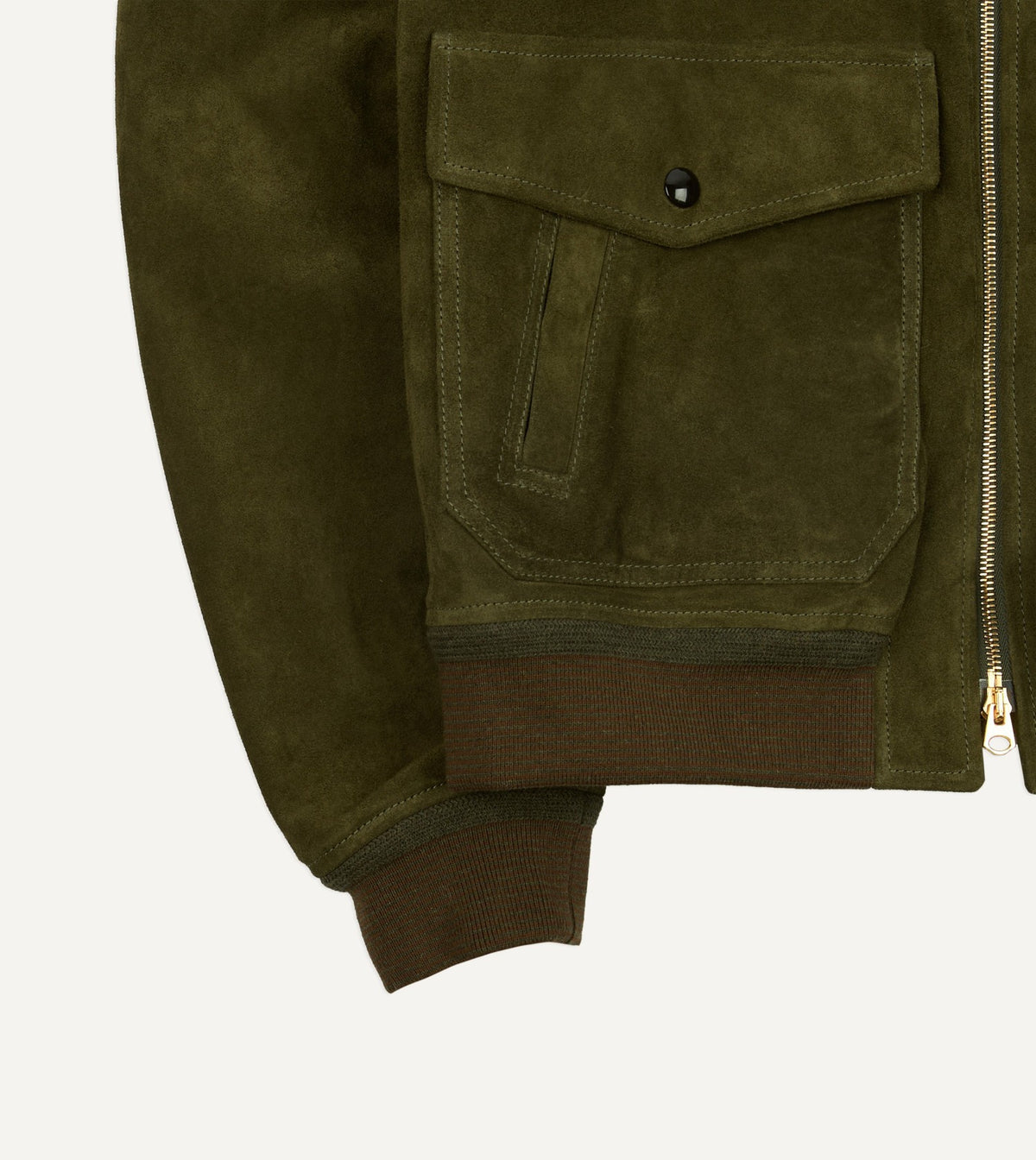 Drake's Green Heavyweight Suede A-2 Bomber Jacket