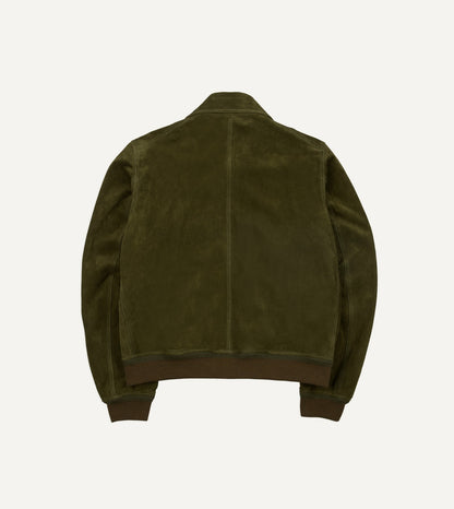 Drake's Green Heavyweight Suede A-2 Bomber Jacket