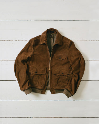 Drake's Tobacco Heavyweight Suede A-2 Bomber Jacket