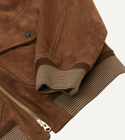 Drake's Tobacco Heavyweight Suede A-2 Bomber Jacket