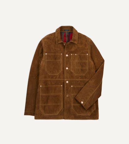 Drake's Tobacco Suede Blanket Lined Welder Jacket