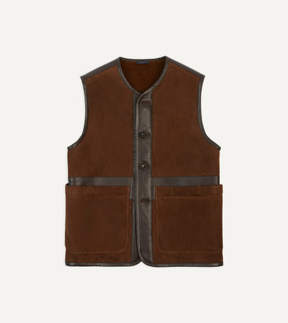 Drake's Dark Brown Suede Shearling Vest