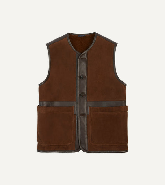 Drake's Dark Brown Suede Shearling Vest