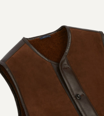 Drake's Dark Brown Suede Shearling Vest