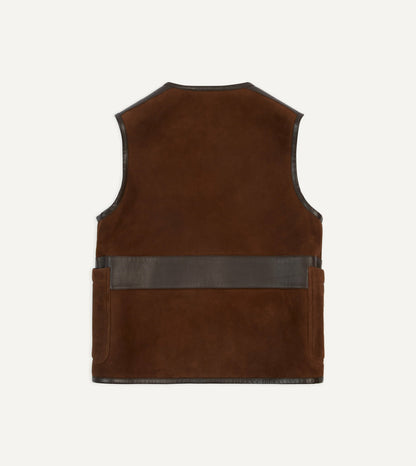 Drake's Dark Brown Suede Shearling Vest