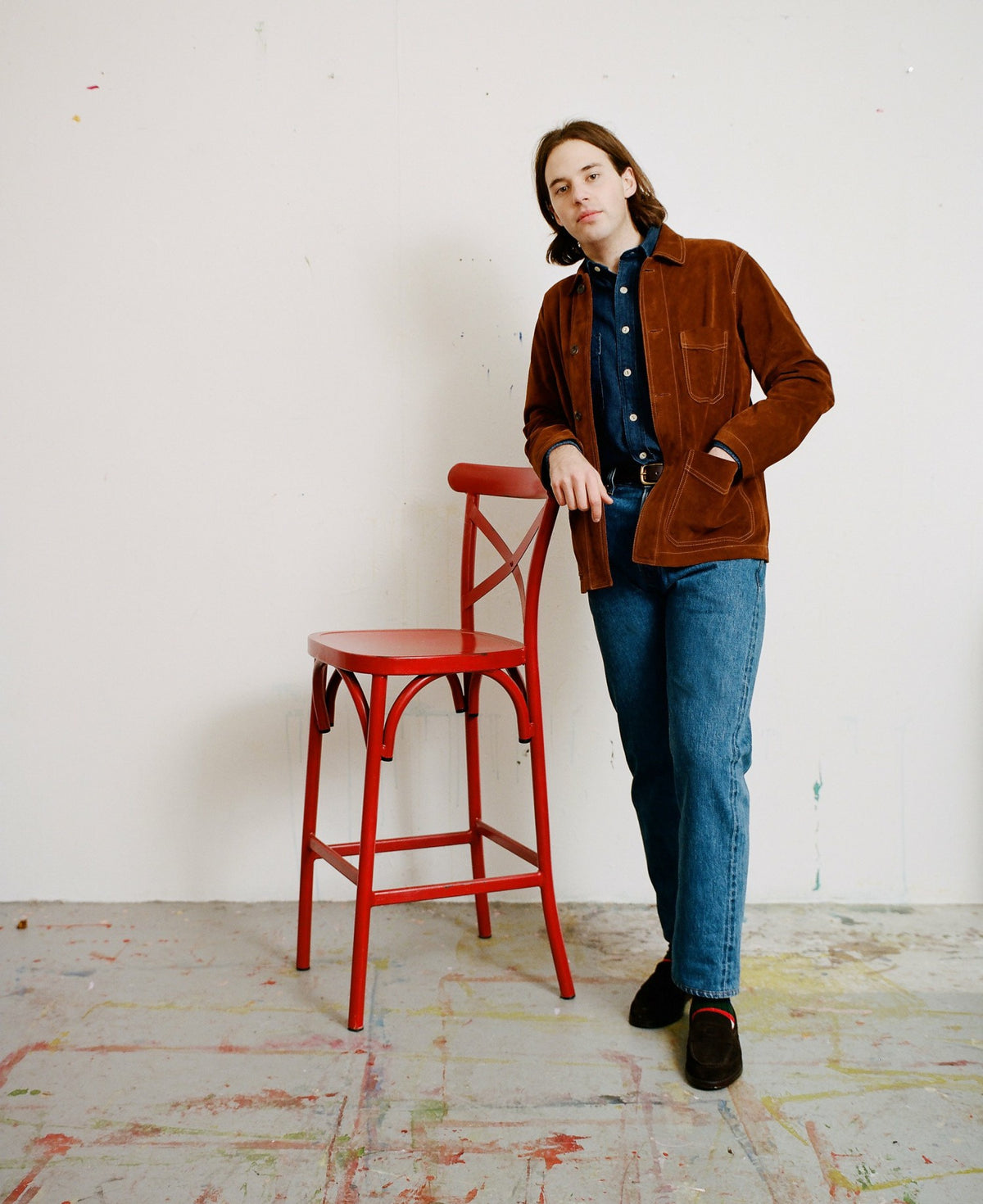 Drake's Rust Heavyweight Suede Five-Pocket Chore Jacket