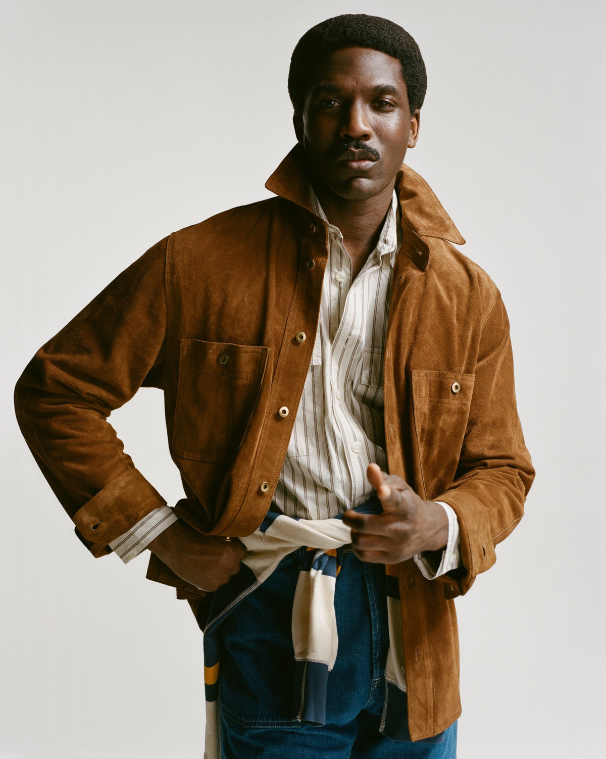 Drake's Tobacco Raw Suede Overshirt