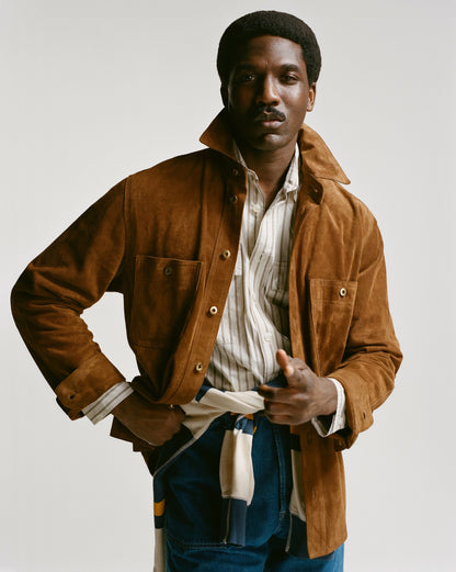 Drake's Tobacco Raw Suede Overshirt