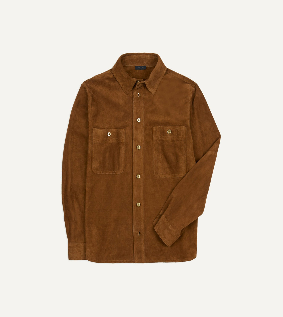 Drake's Tobacco Raw Suede Overshirt