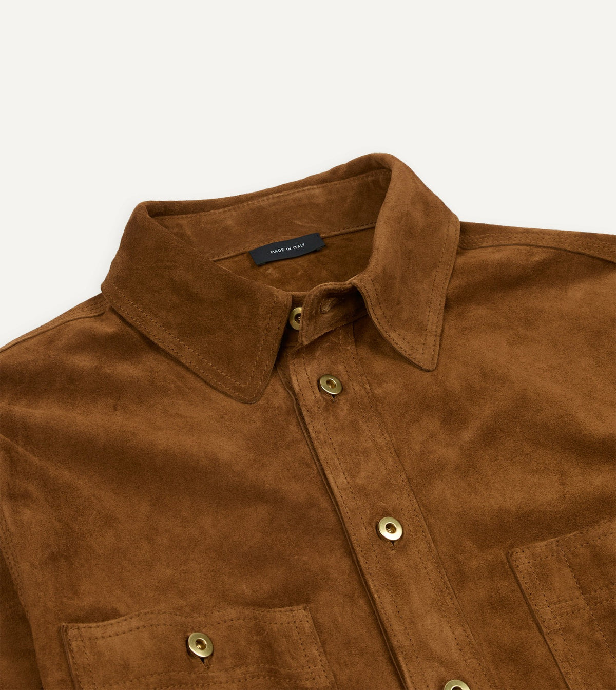 Drake's Tobacco Raw Suede Overshirt