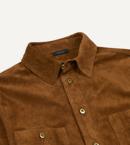 Drake's Tobacco Raw Suede Overshirt