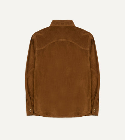 Drake's Tobacco Raw Suede Overshirt