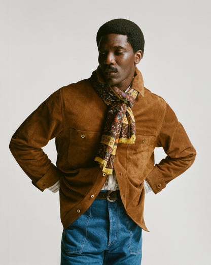 Drake's Tobacco Raw Suede Overshirt
