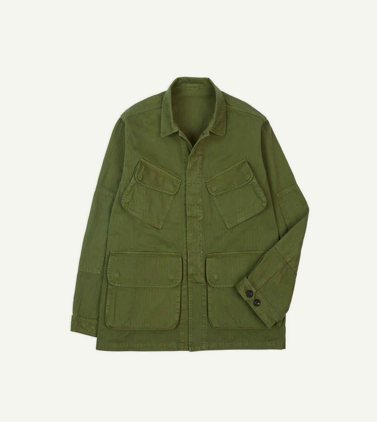 Drake's Olive Herringbone Cotton Jungle Jacket