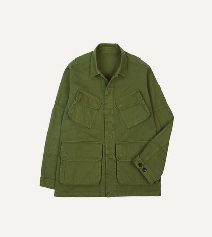 Drake's Olive Herringbone Cotton Jungle Jacket