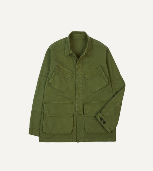 Drake's Olive Herringbone Cotton Jungle Jacket