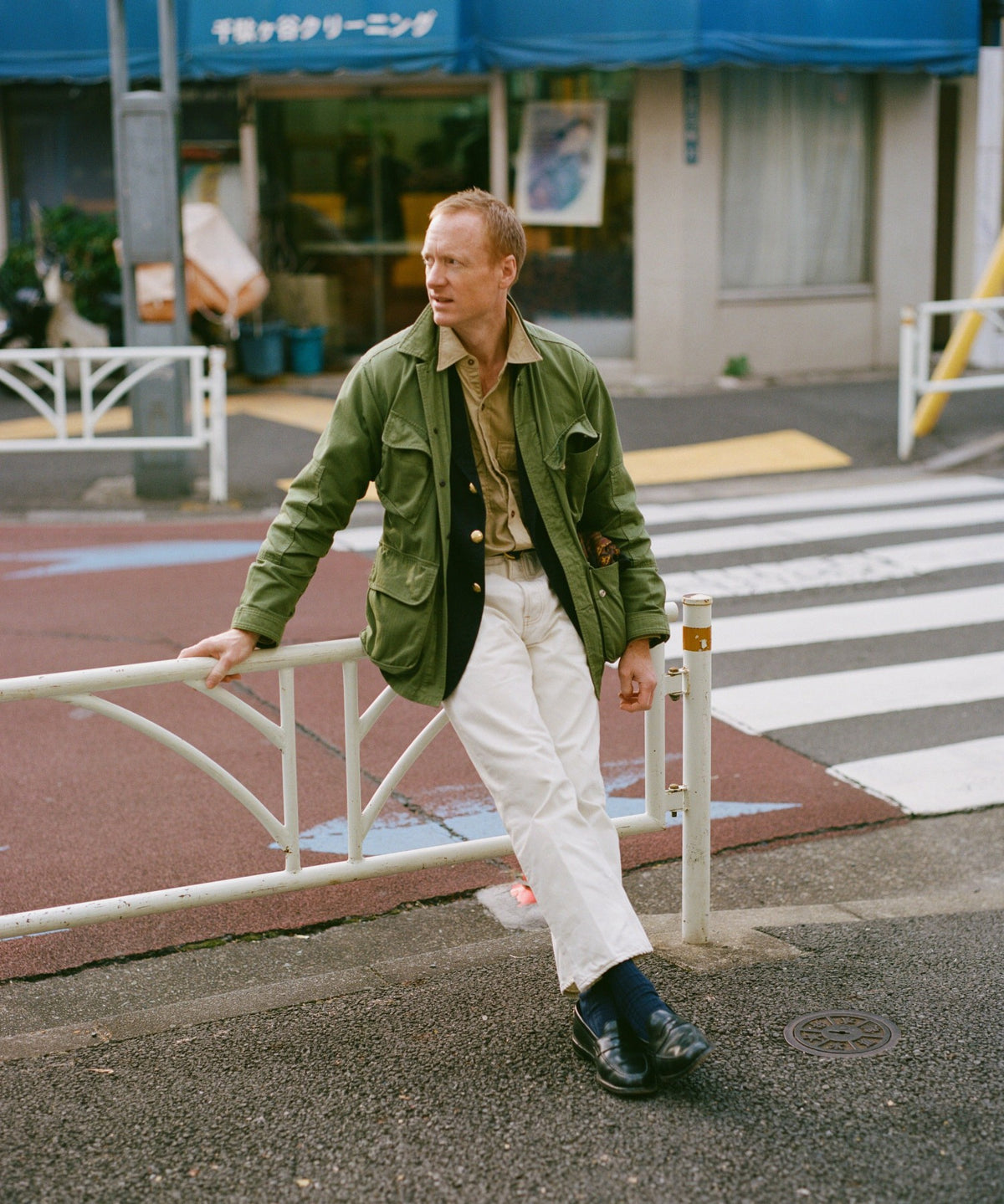 Drake's Olive Herringbone Cotton Jungle Jacket
