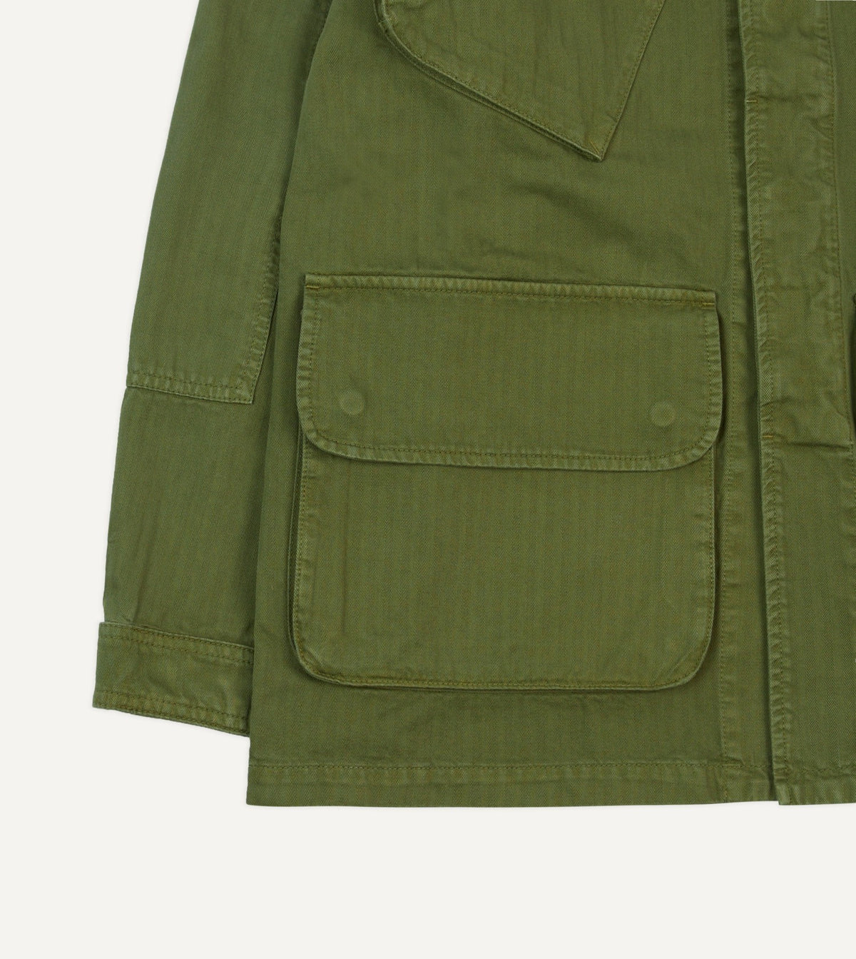 Drake's Olive Herringbone Cotton Jungle Jacket