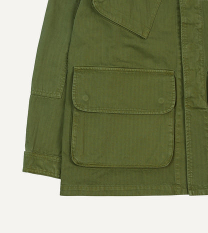 Drake's Olive Herringbone Cotton Jungle Jacket