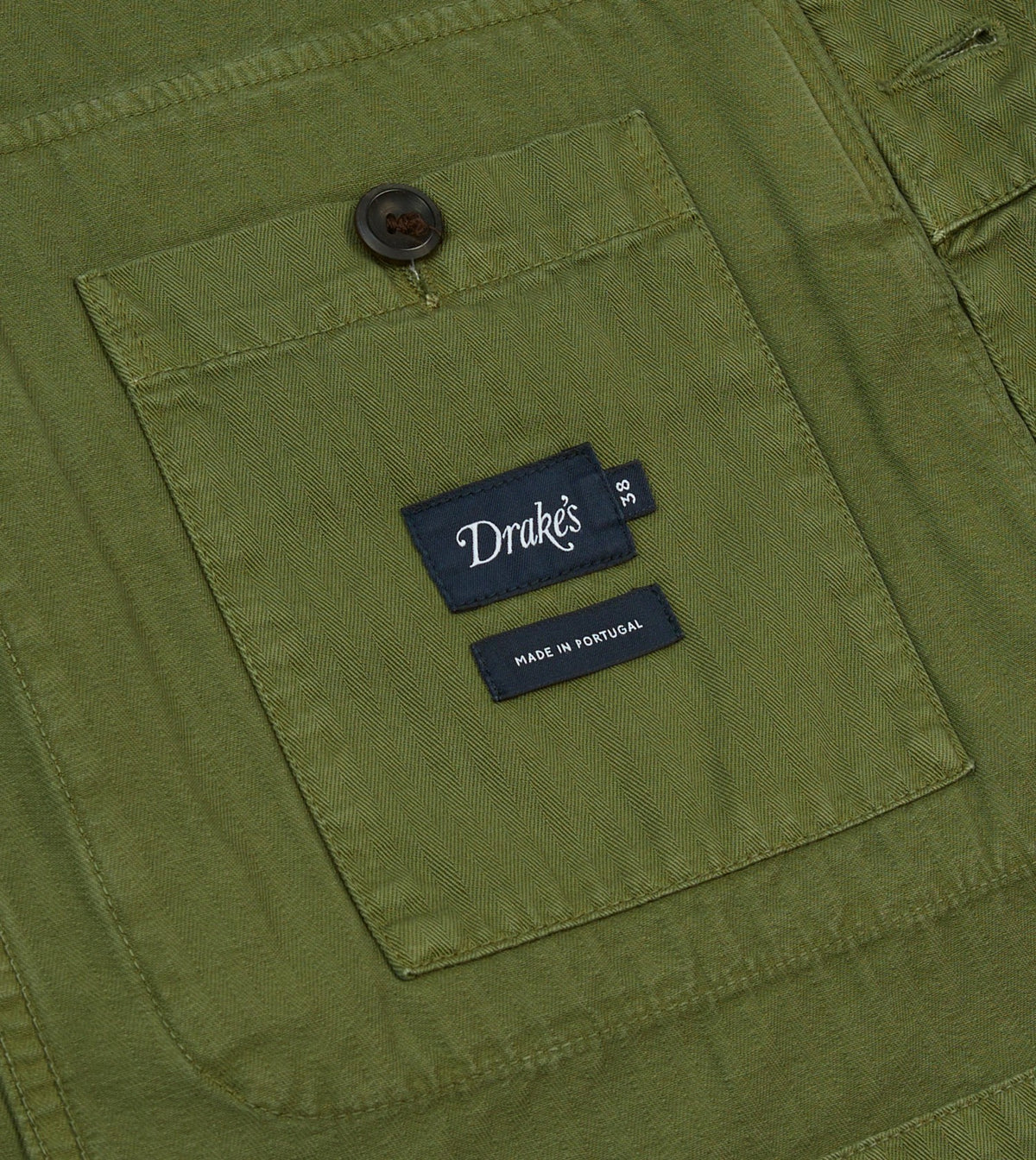 Drake's Olive Herringbone Cotton Jungle Jacket