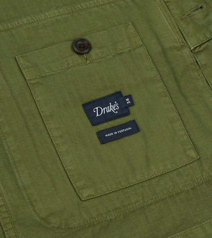 Drake's Olive Herringbone Cotton Jungle Jacket