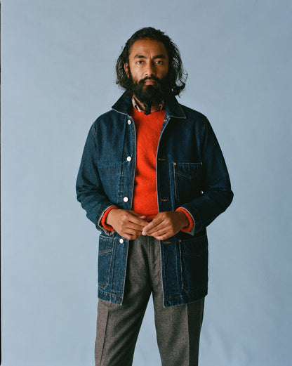 Drake's Stone Wash Selvedge Denim Five-Pocket Chore Jacket