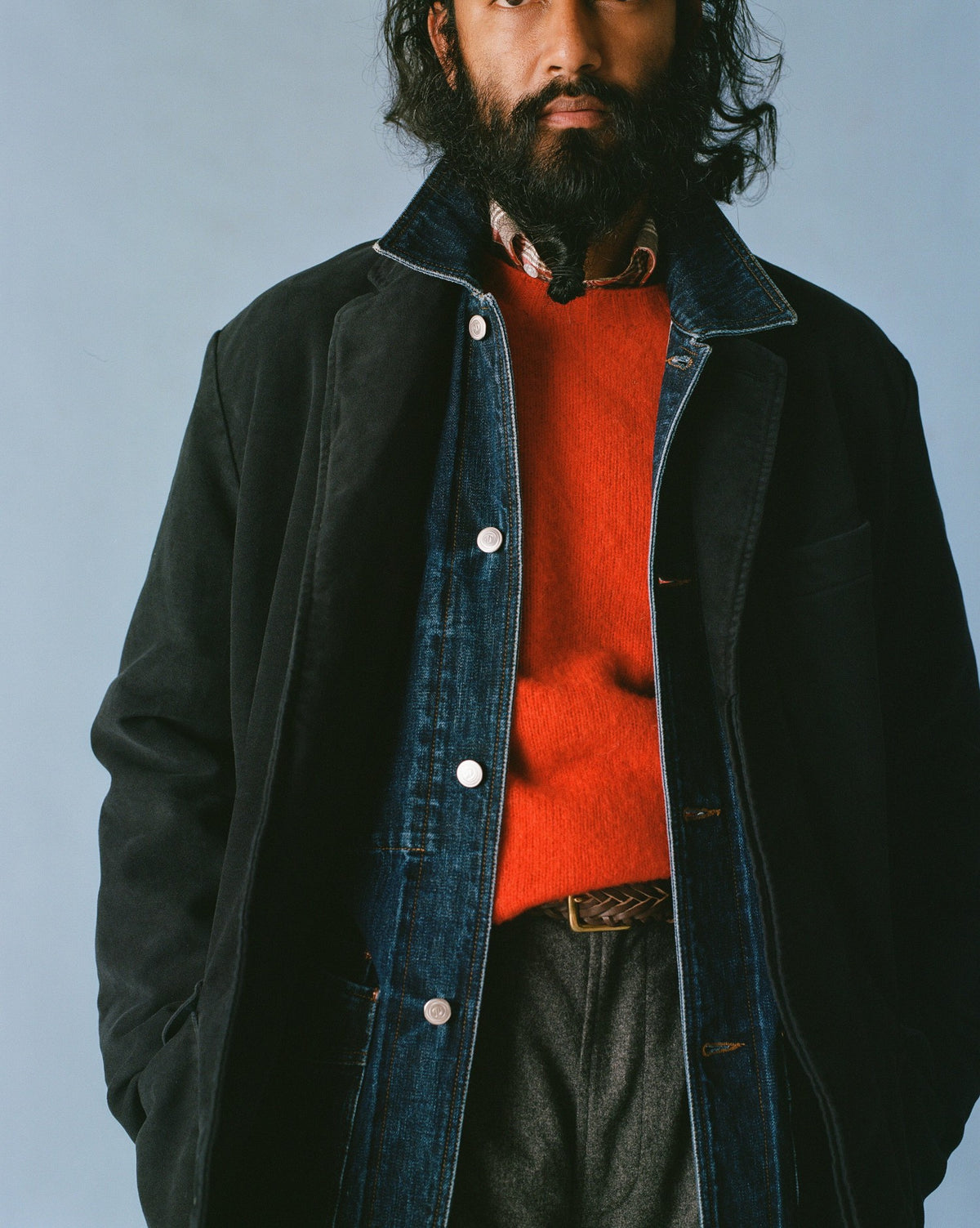 Drake's Stone Wash Selvedge Denim Five-Pocket Chore Jacket