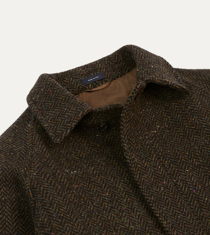 Drake's Brown Herringbone Wool Raglan Coat