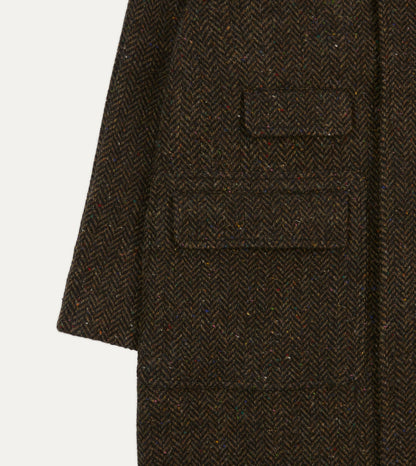 Drake's Brown Herringbone Wool Raglan Coat